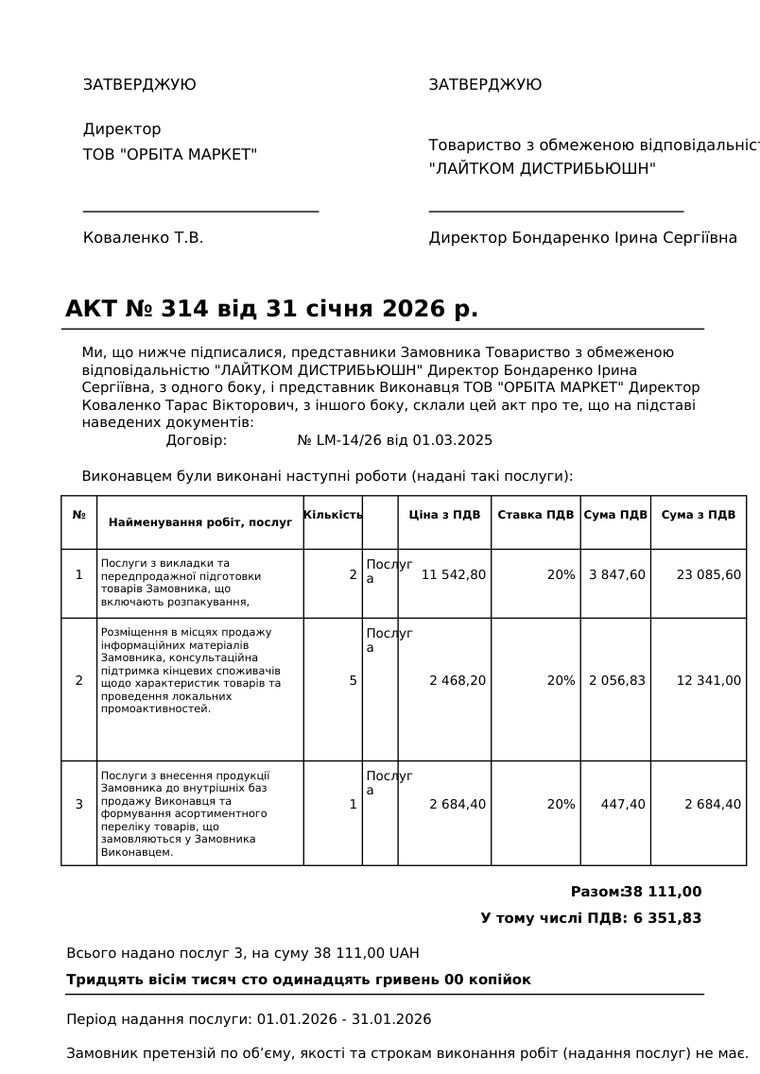 Приклад розпізнавання актів виконаних робіт