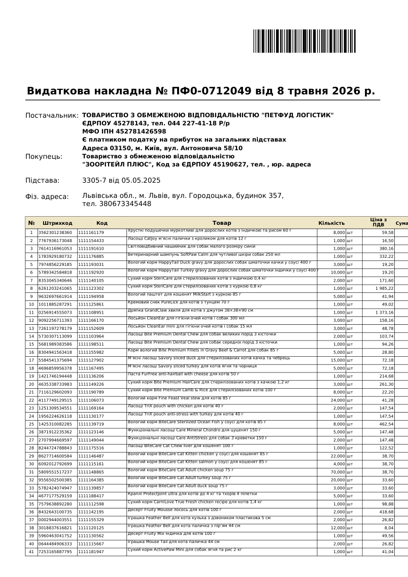 Приклад розпізнавання видаткової накладної